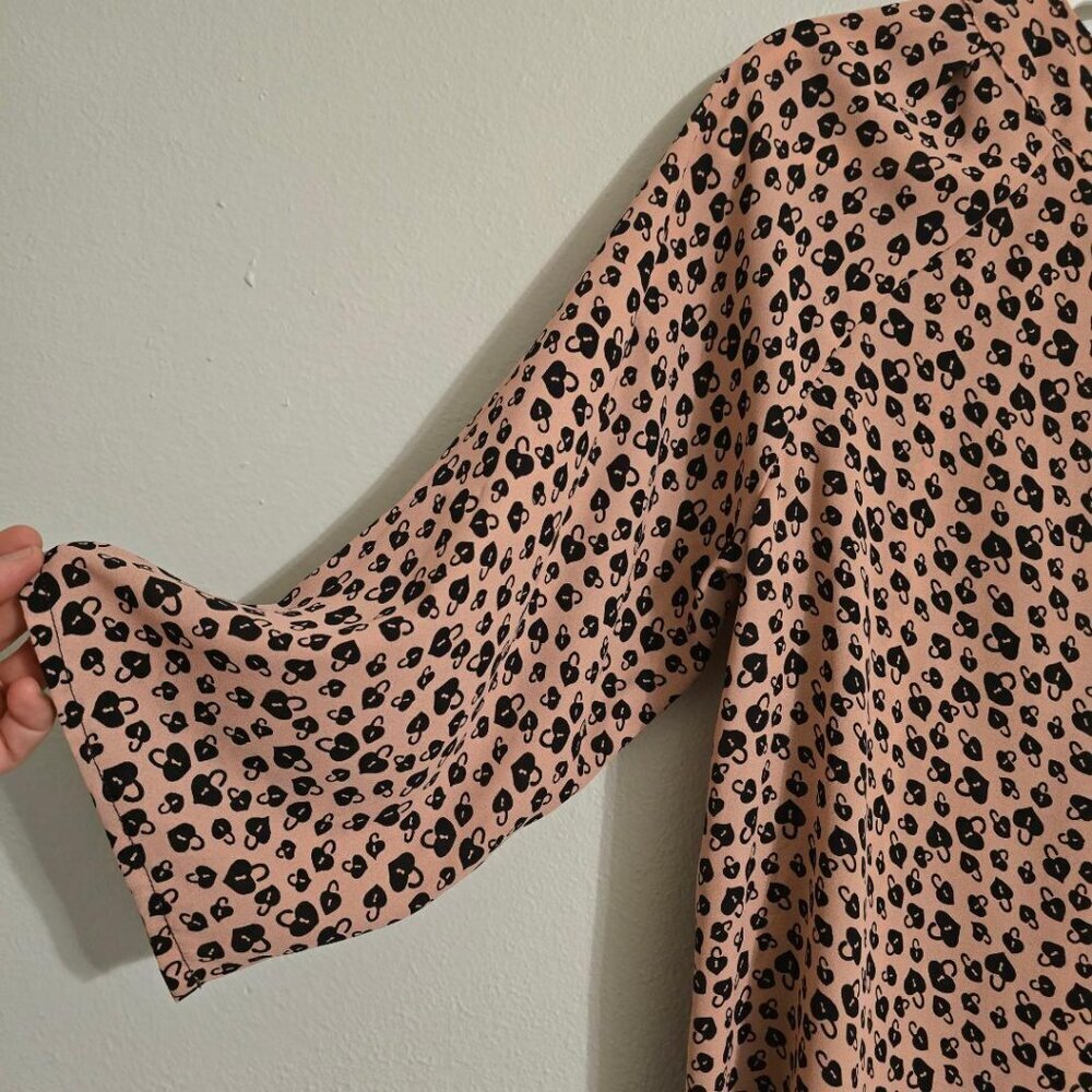 NY COLLECTION PL 3/4 SLEEVE PINK Locks Print Peasant Boho Polyester Pull-over